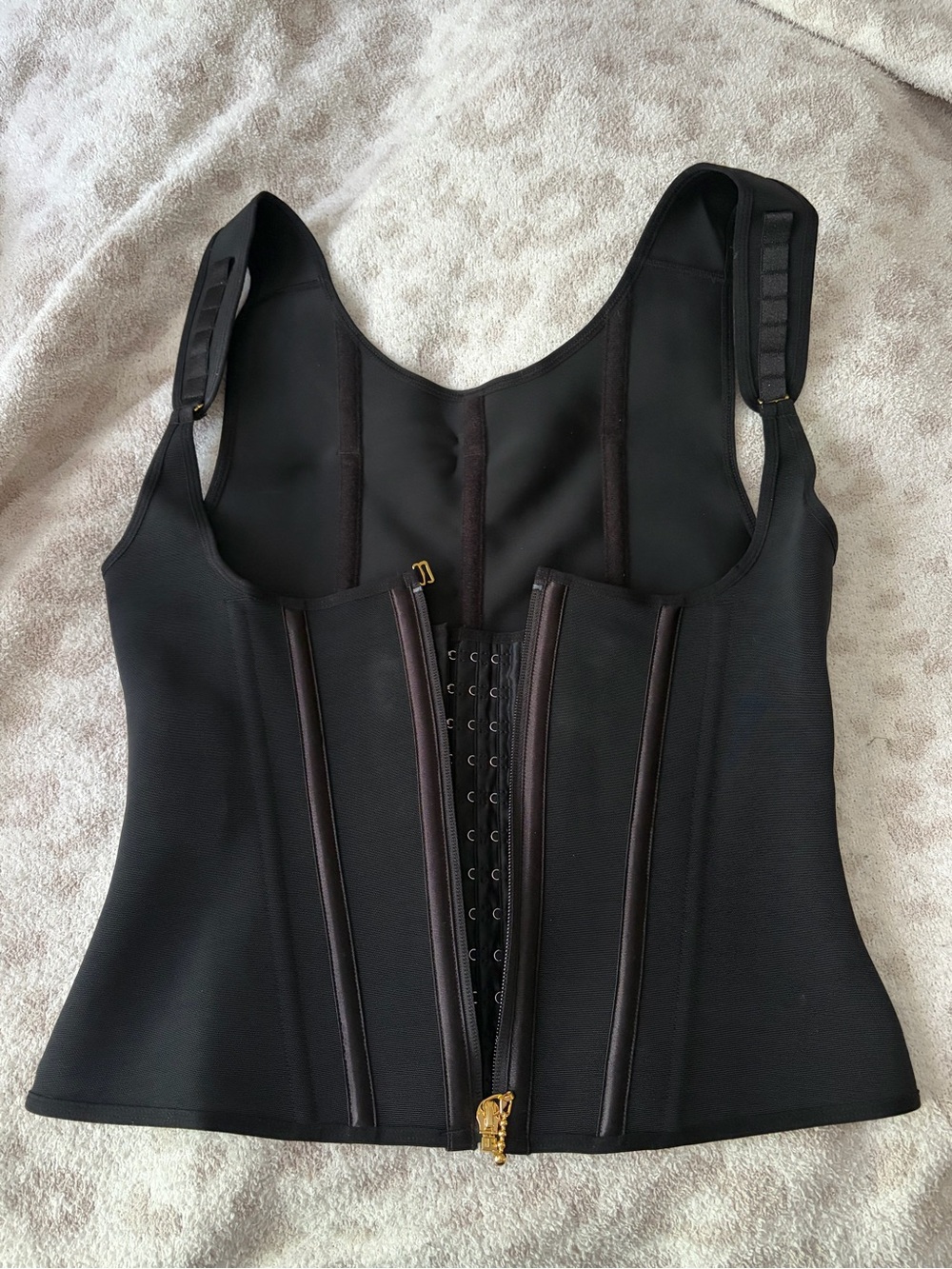 Black Front-Closure Shaping Waist Trainer with Gold Zip